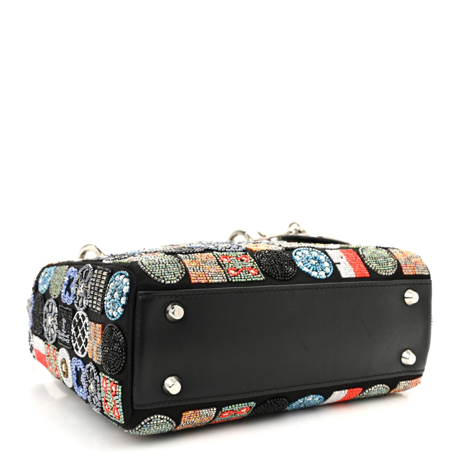 Christian Dior Satin Lambskin Embroidered Beaded Mini Lady Dior Black Multicolor 4 of 11
