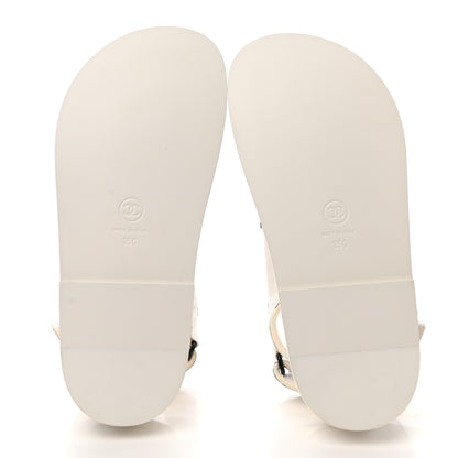 Chanel Calfskin Printed Velcro Dad Sandals 35 White Black 5 of 9