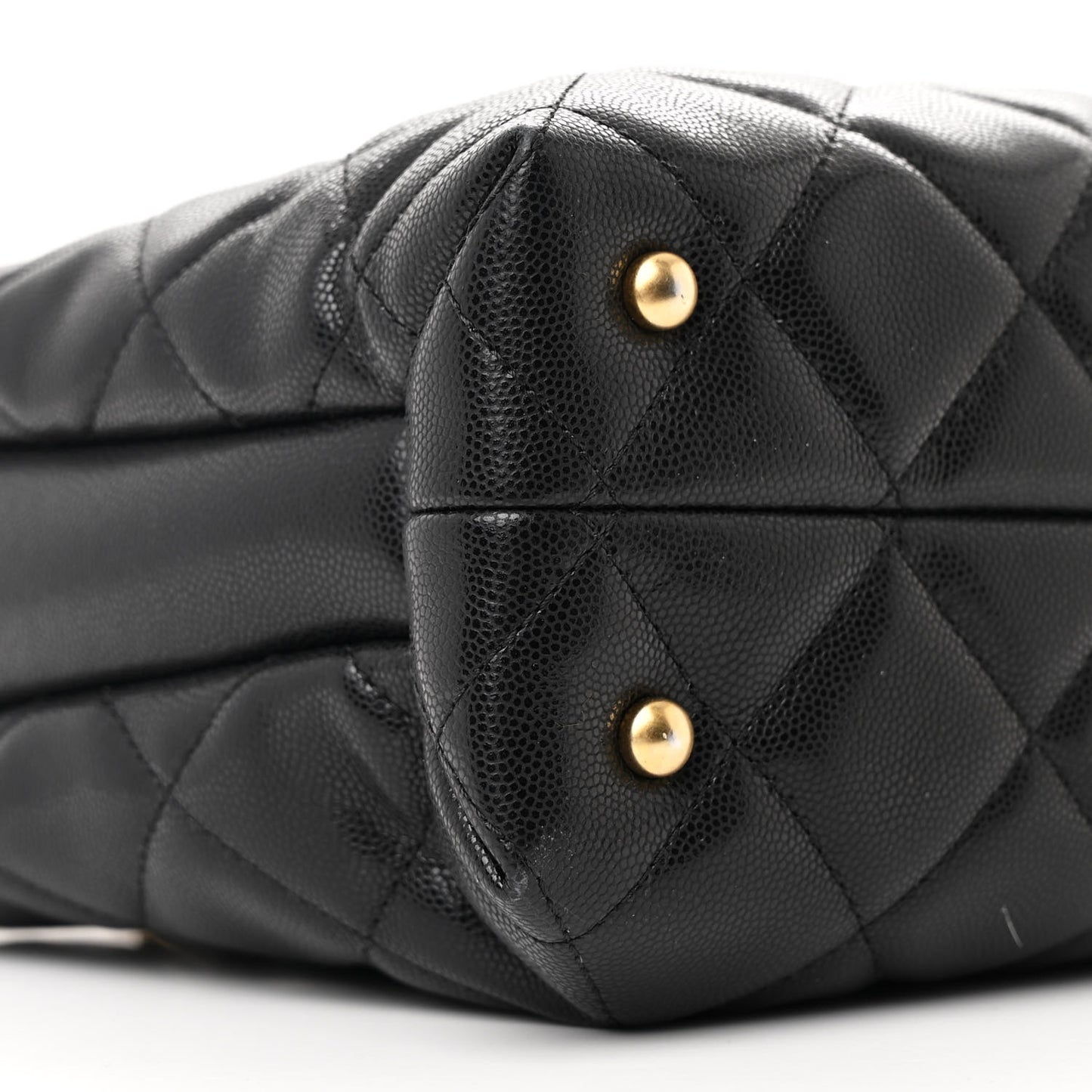 Shiny Caviar Quilted Chain Handle Shopping Tote Black