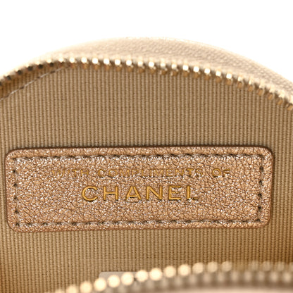 Chanel Metallic Lambskin Quilted Round Clip On Coin Purse Airpods Case Gold 8 of 10
