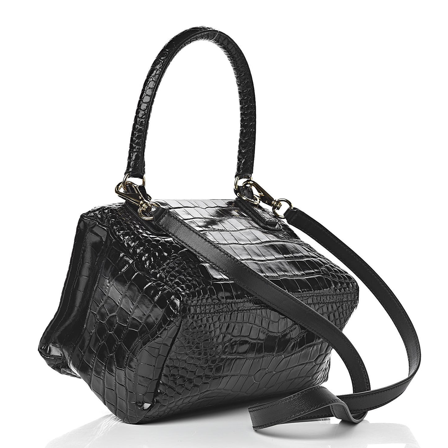 Calfskin Crocodile Embossed Small Pandora Black