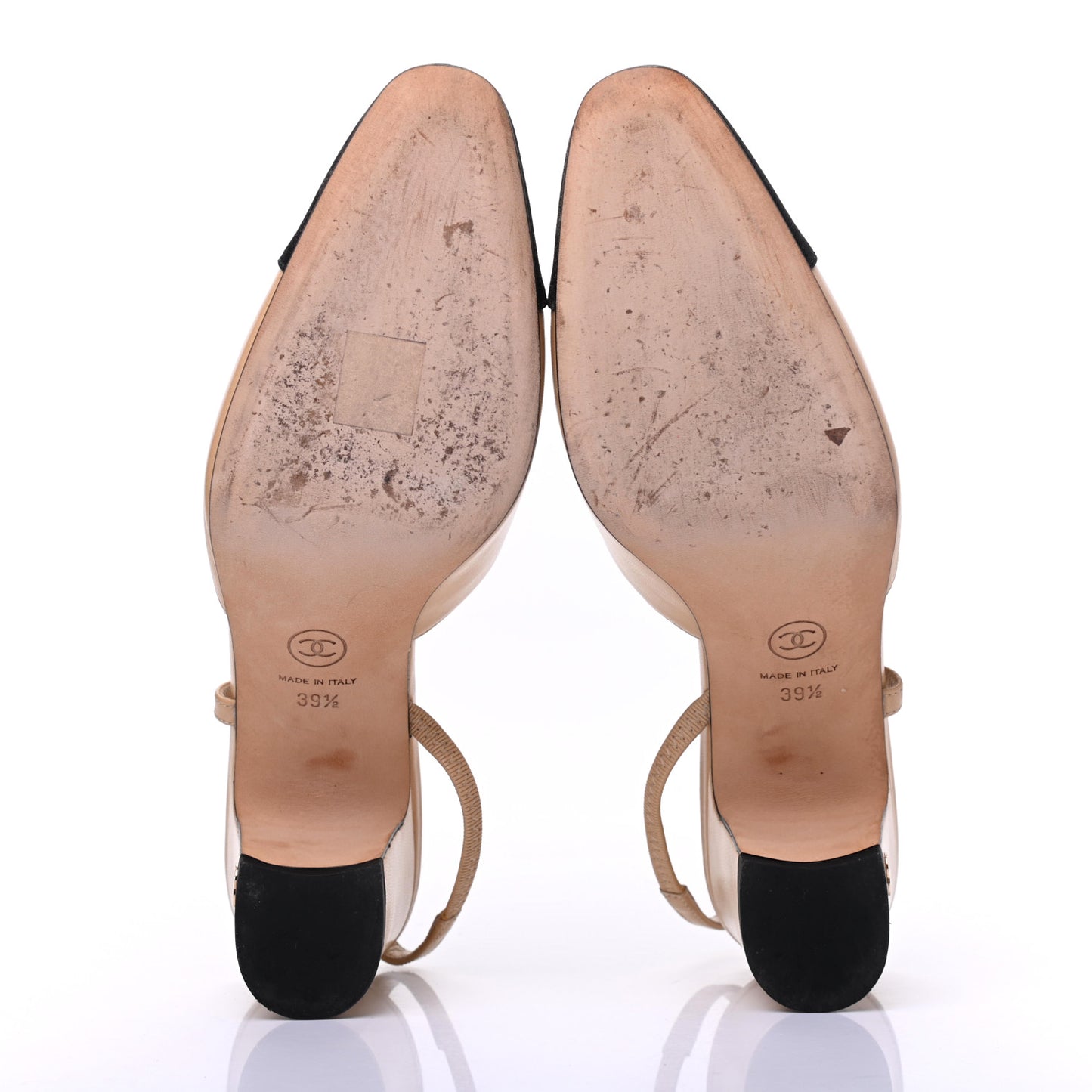Goatskin Grosgrain Cap Toe CC Slingback Pumps 39.5 Beige Black
