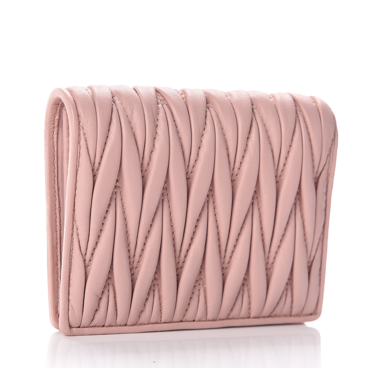 Miu Miu Nappa Matelasse Crystal Pearl Logo Compact Wallet Orchidea 3 of 8