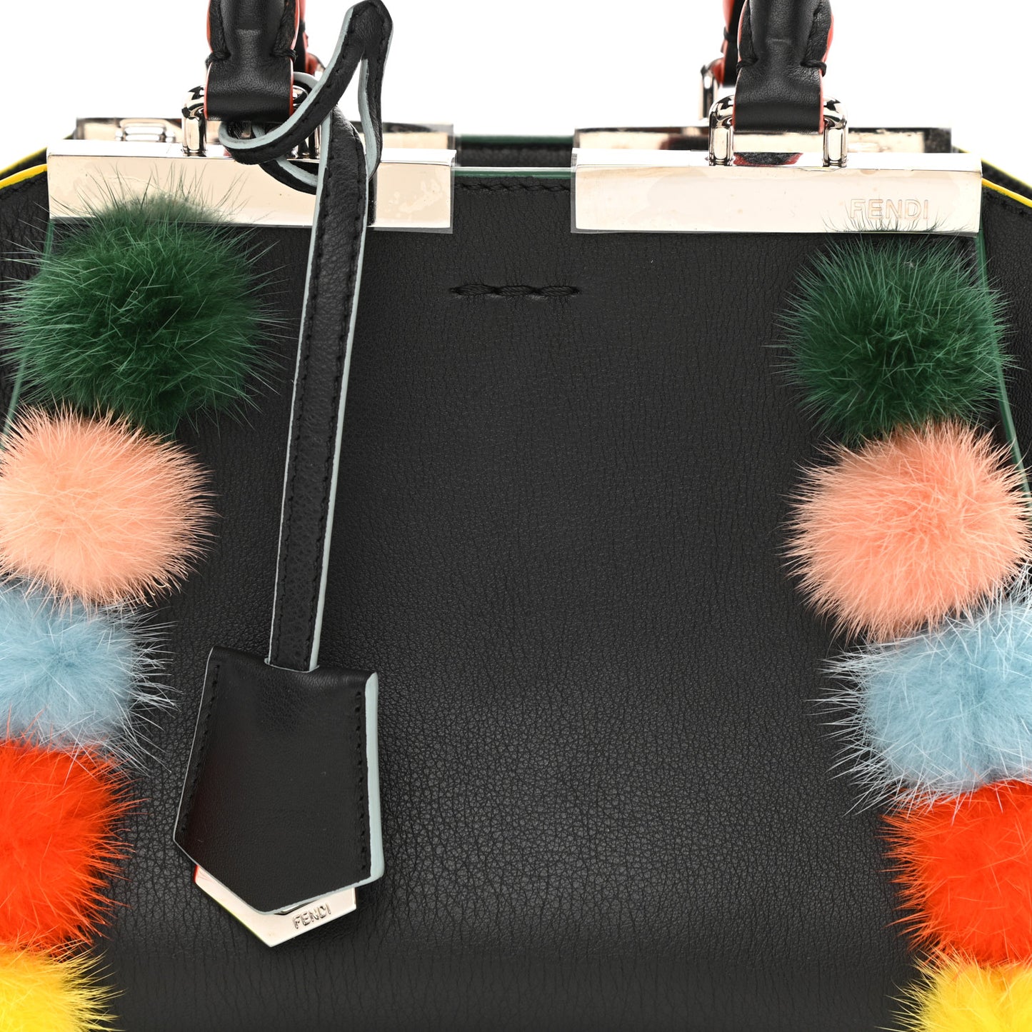 Vitello Dolce Mink Fur Pom Pom Mini 3jours Tote Black Multicolor