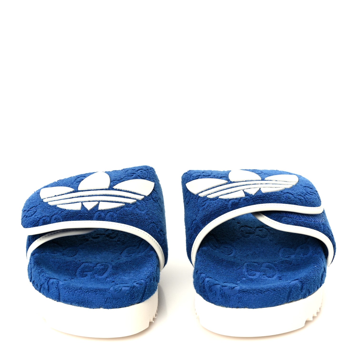 Gucci X ADIDAS Terry Cloth GG Monogram Mens Platform Sandals 11 Oriental Blue Mystic White 3 of 10