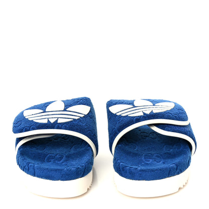 Gucci X ADIDAS Terry Cloth GG Monogram Mens Platform Sandals 11 Oriental Blue Mystic White 3 of 10