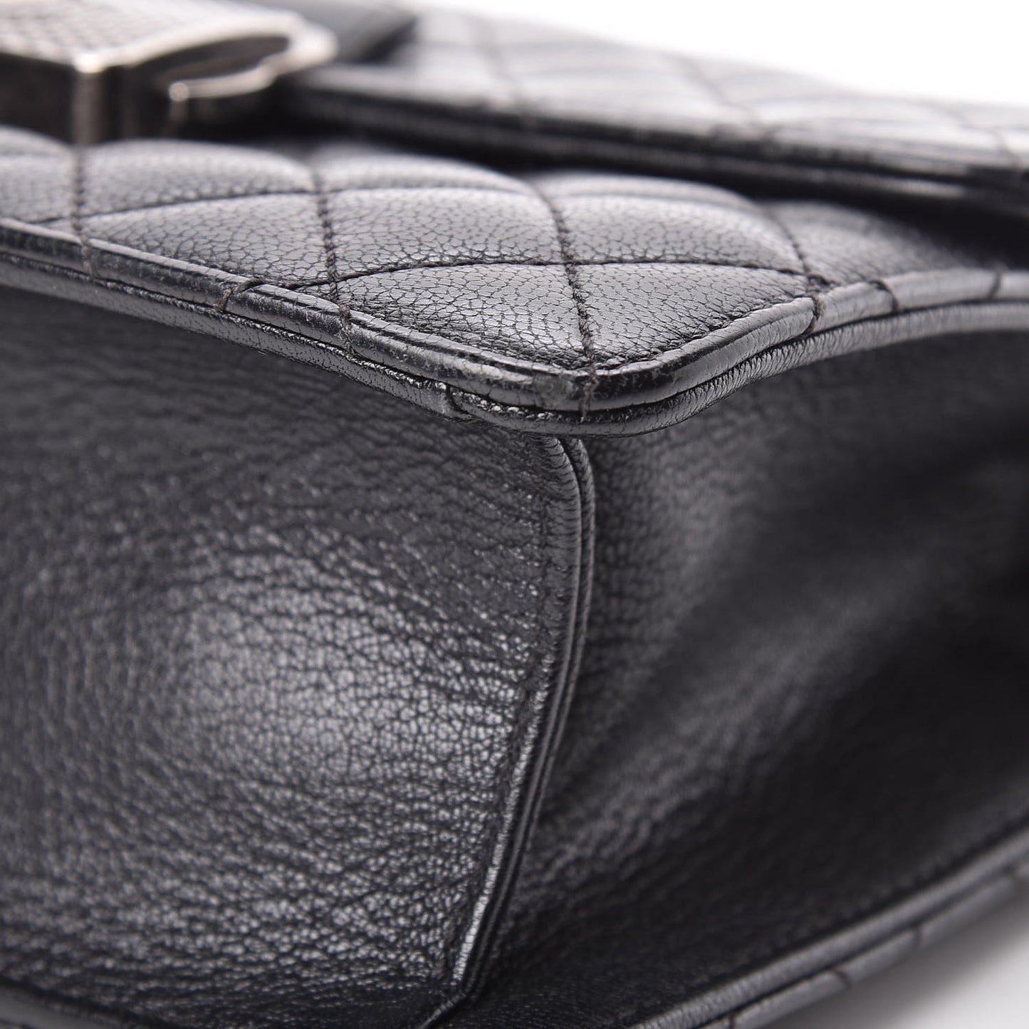 Goatskin Quilted Small CC University Top Handle Flap Black