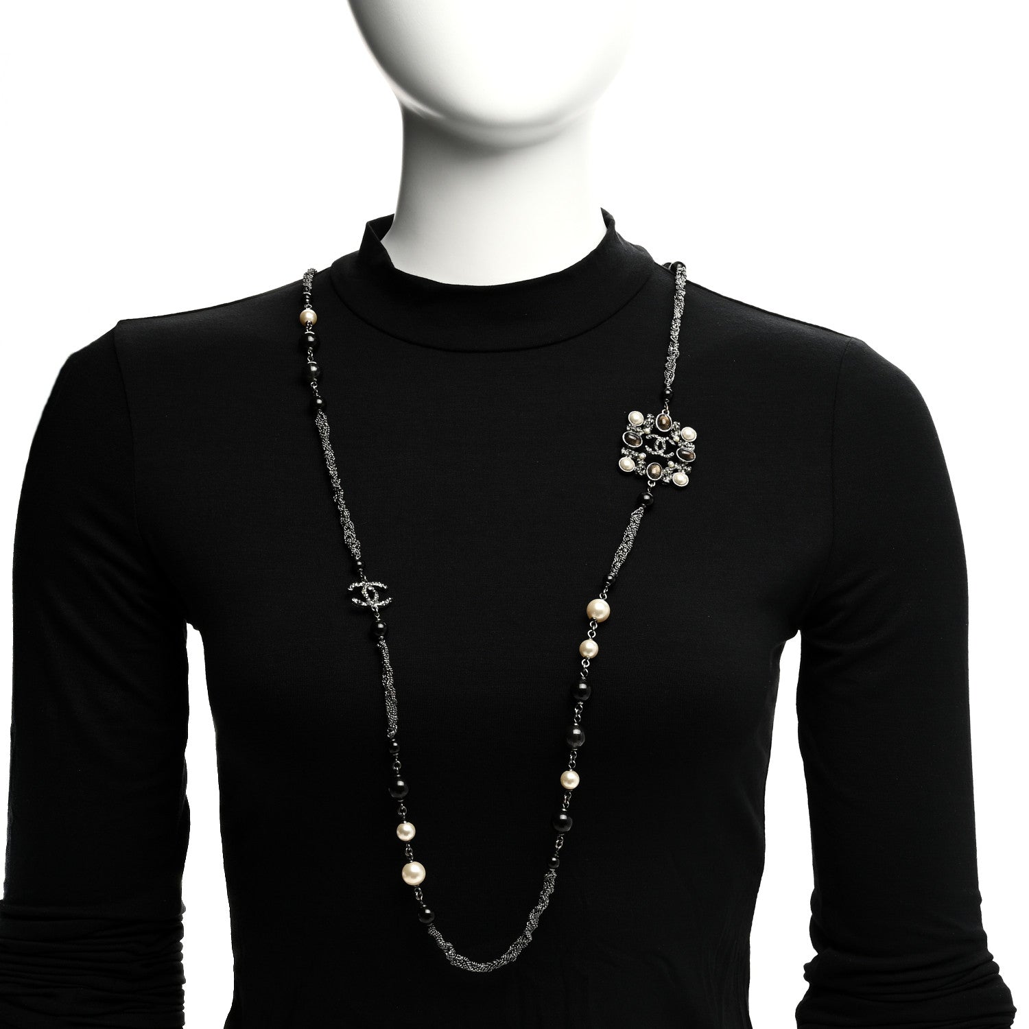 Chanel Pearl Bead Enamel CC Baroque Long Necklace Black Gold 2 of 6