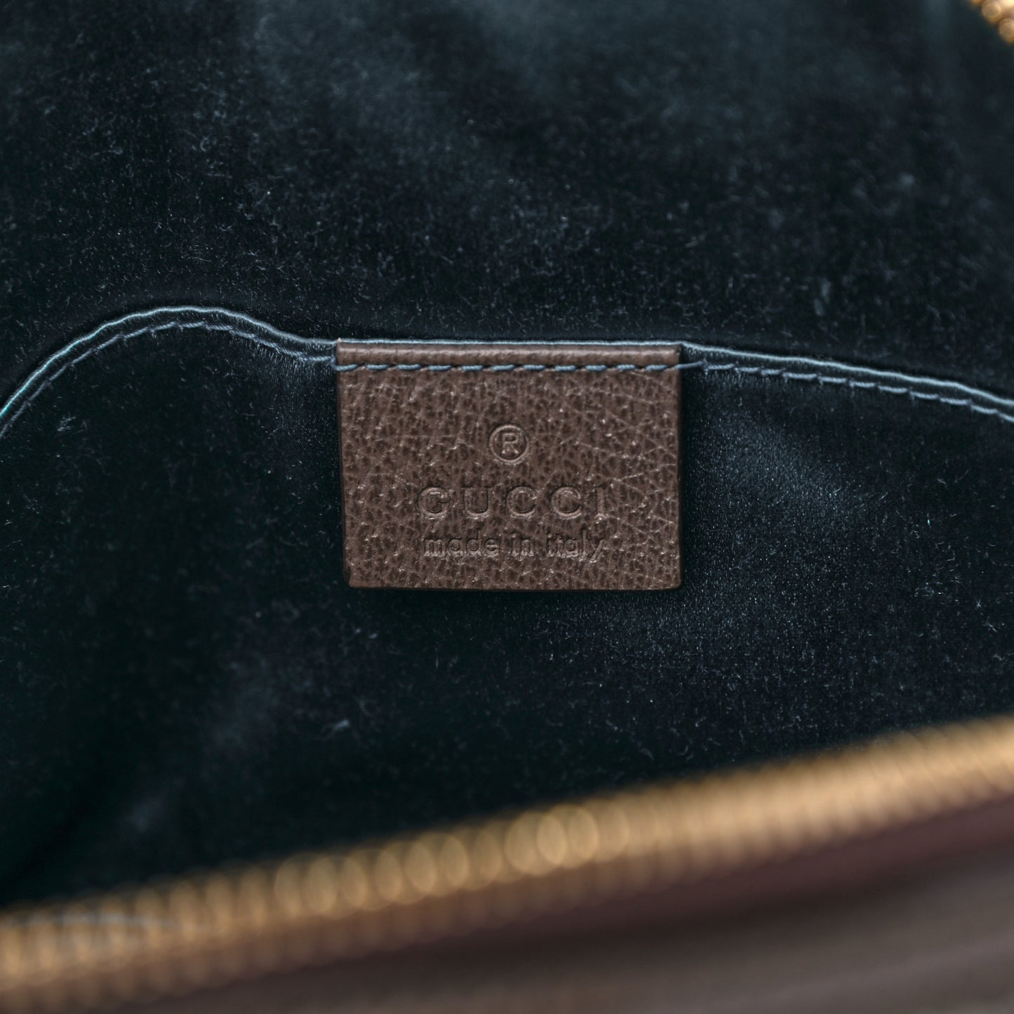 GG Supreme Monogram Textured Dollar Calfskin Web Small Ophidia Dome Shoulder Bag Beige Ebony New Acero