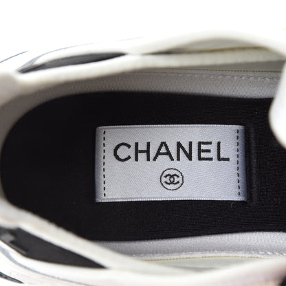 Chanel Velvet Calfskin Mixed Fibers CC Sneakers 38 Ivory Black 9 of 11