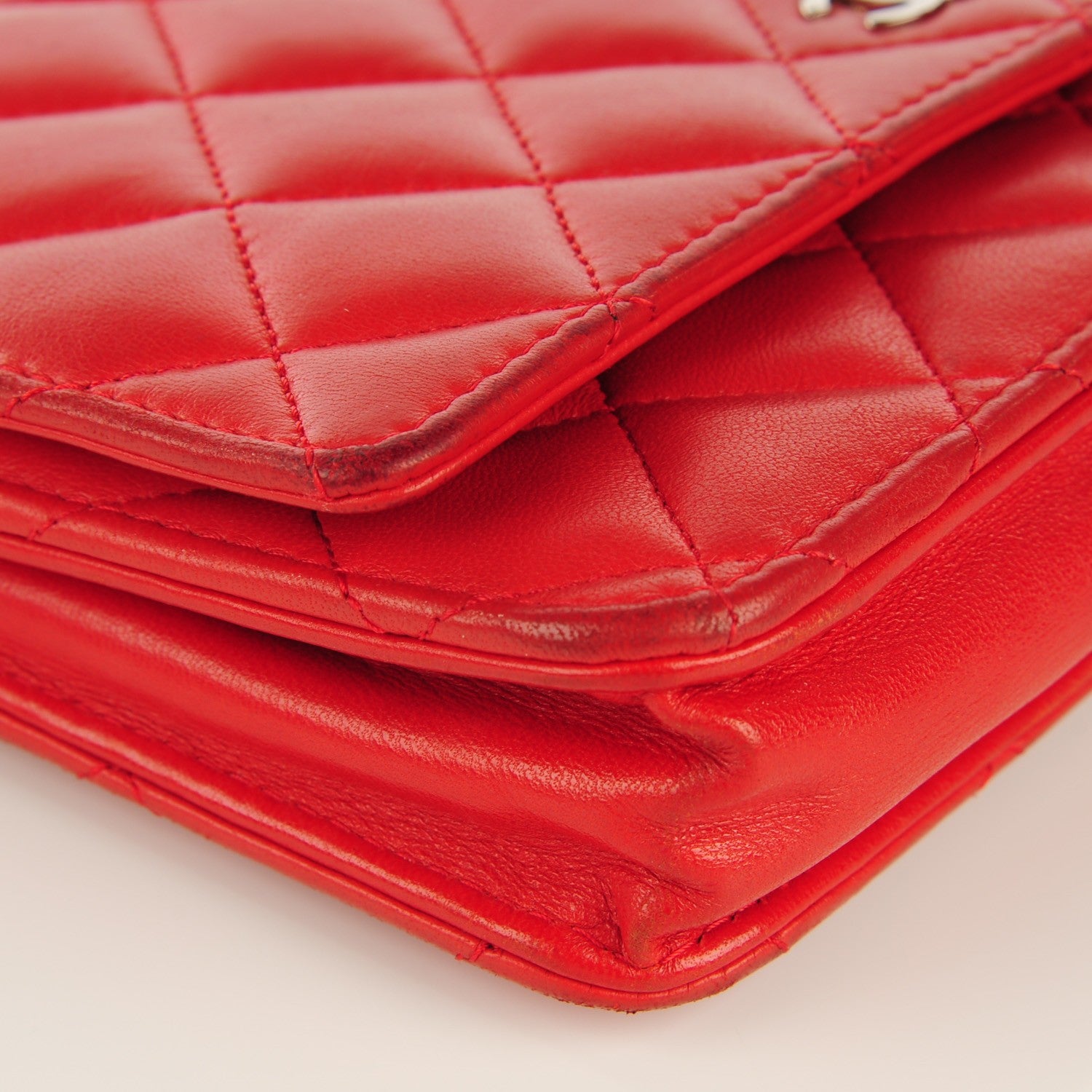 Chanel Lambskin Quilted Wallet On Chain WOC Red 10 of 12