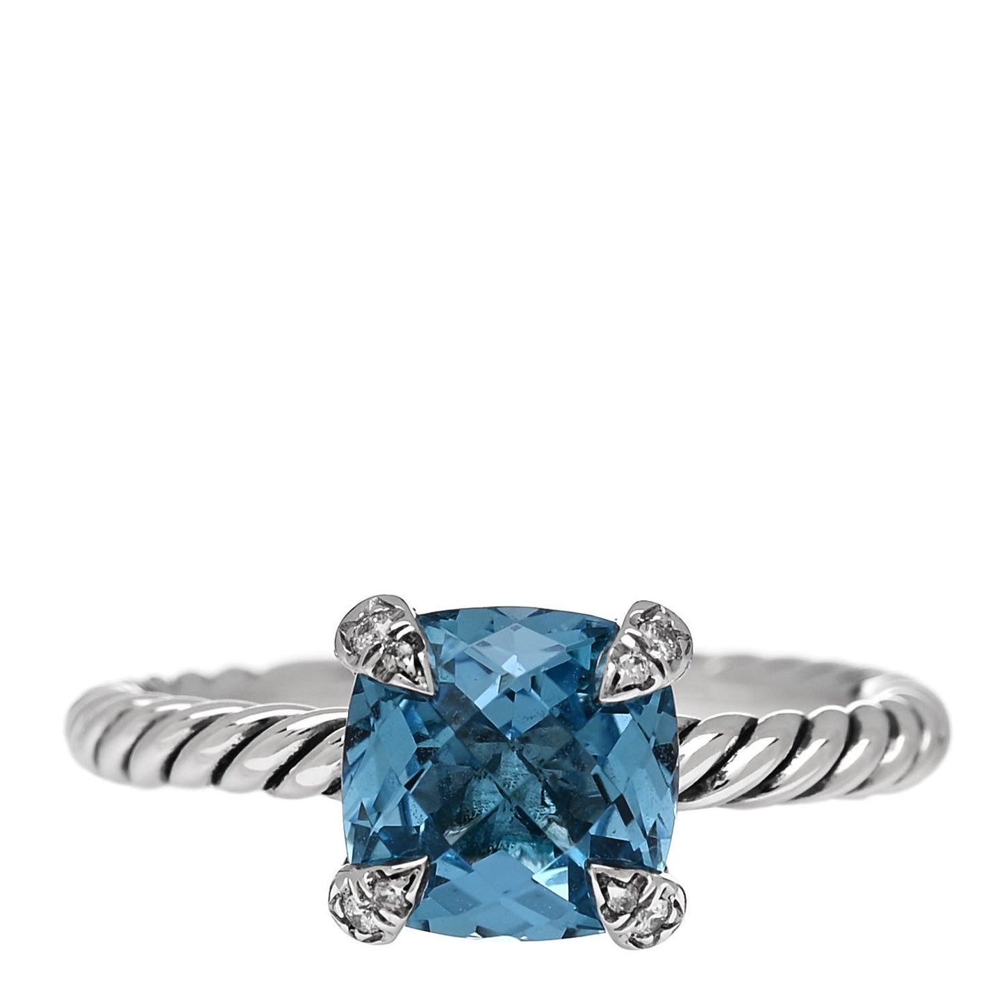 Sterling Silver Diamond Blue Topaz 8mm Chatelaine Ring 55 7.25