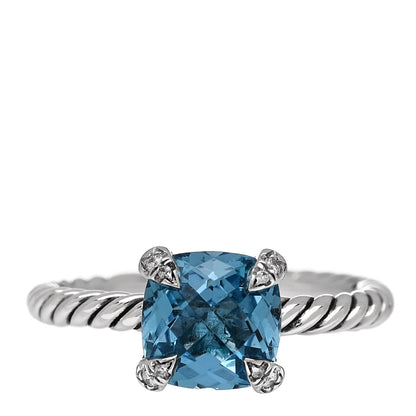 David Yurman Sterling Silver Diamond Blue Topaz 8mm Chatelaine Ring 55 7.25 1 of 6