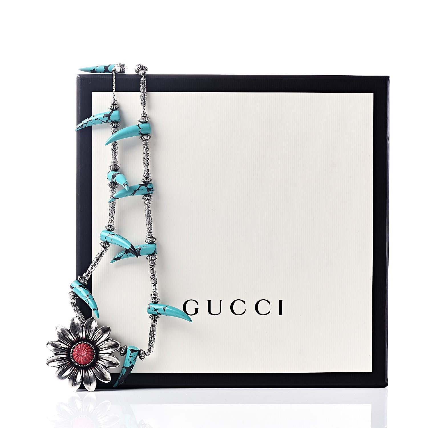 Gucci Sterling Silver Resin Marmont Flower Statement Necklace 6 of 6