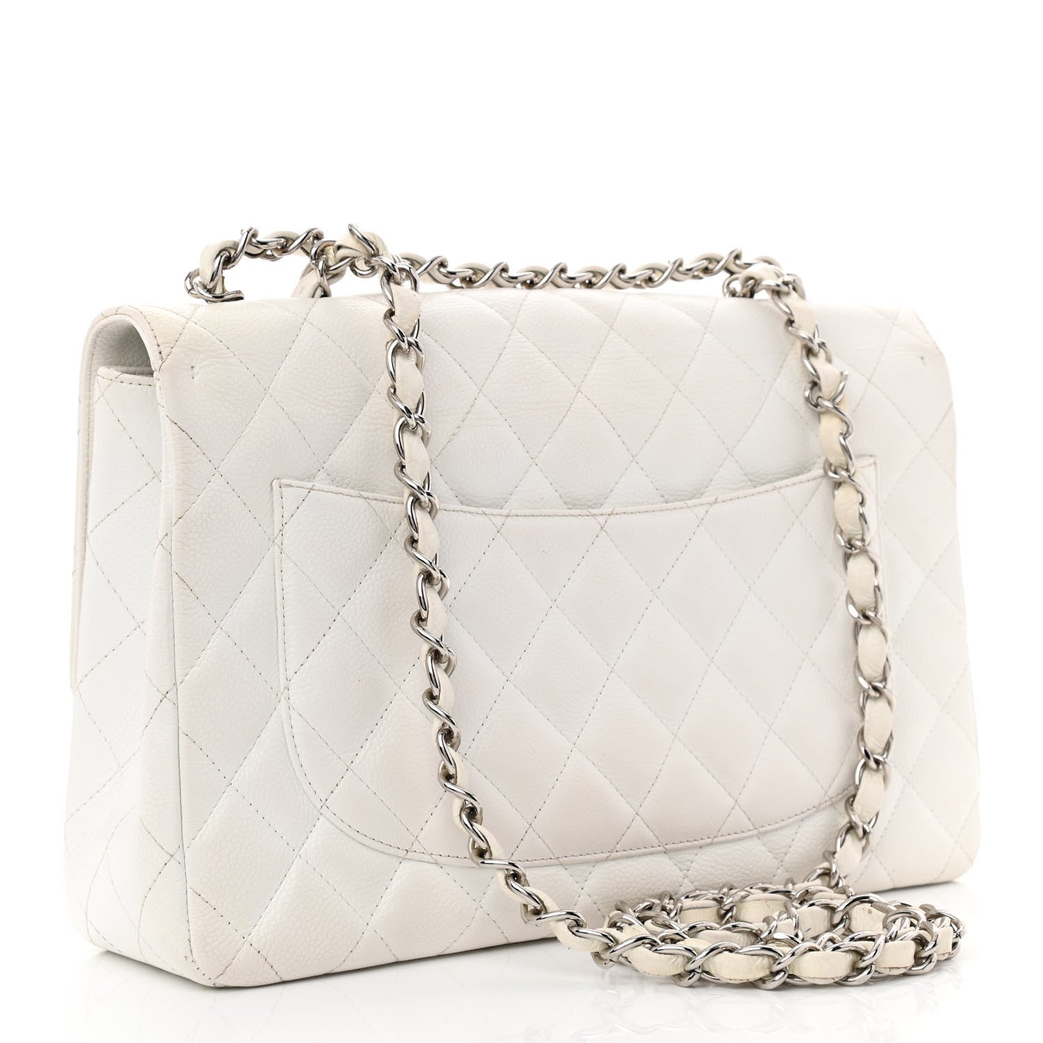 Chanel Caviar Quilted Jumbo Single Flap White 3 of 14
