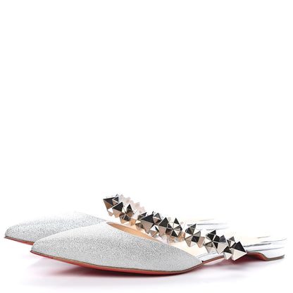 Christian Louboutin Mini Glitter Planet Choc Flat Mules 37.5 Silver 3 of 9