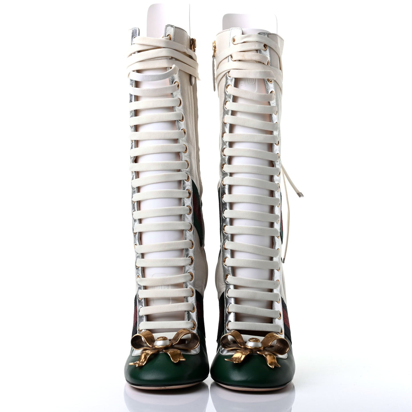 Malaga Kid Lace Up Boots 40.5 White Bright Evergreen