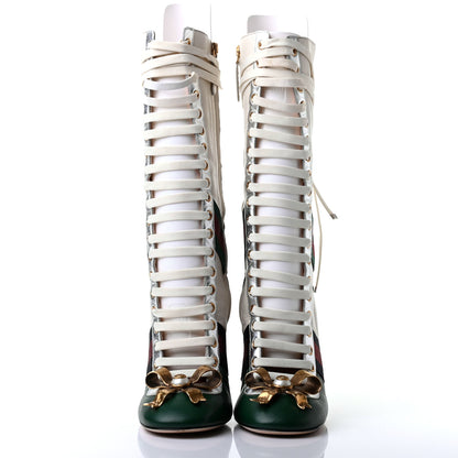 Gucci Malaga Kid Lace Up Boots 40.5 White Bright Evergreen 2 of 10