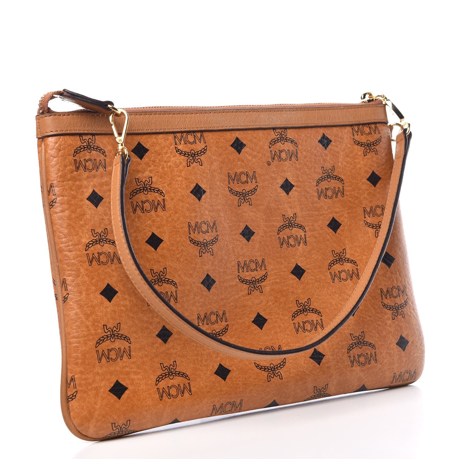 MCM Visetos Liz Shopper Tote Pouch Cognac 3 of 13