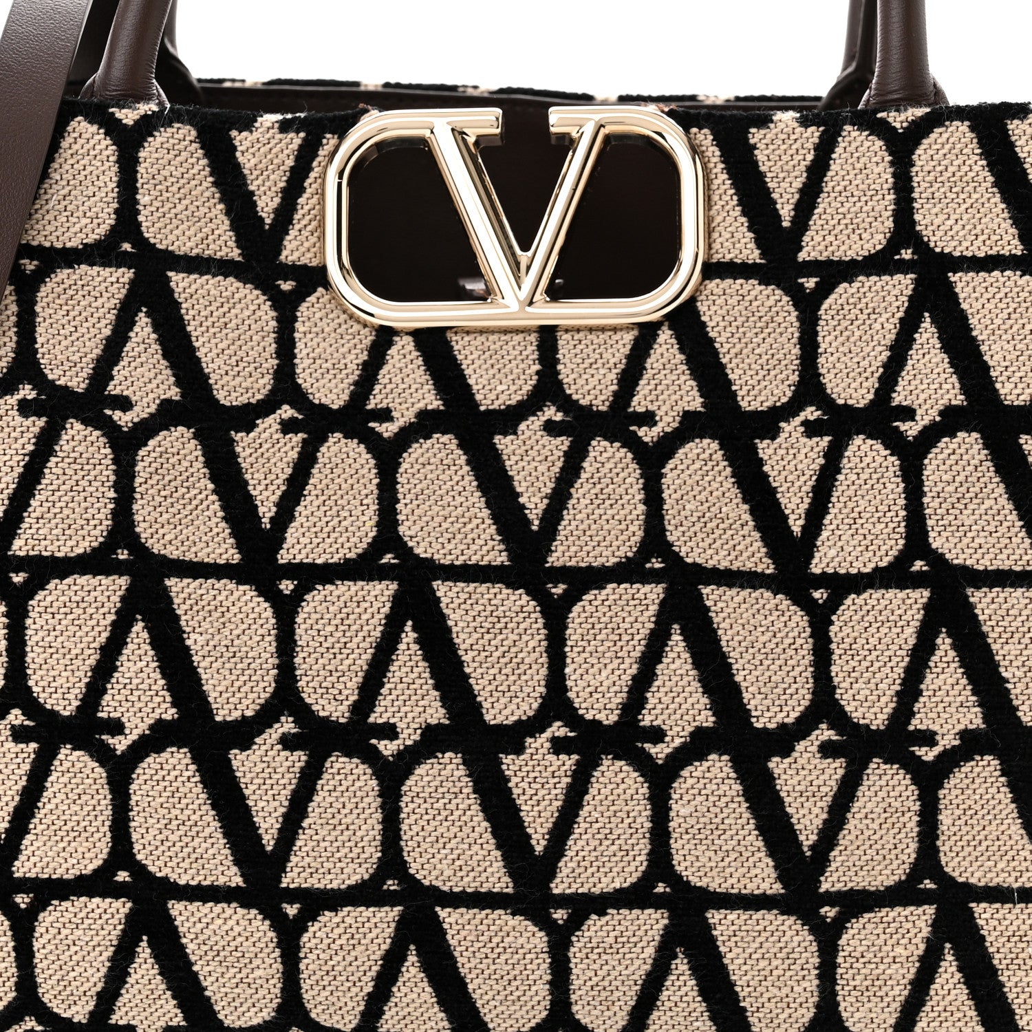 Valentino Garavani Toile Iconographe Calfskin Medium Vlogo Tote Naturale Black Fondant 7 of 10