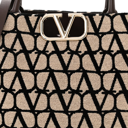 Valentino Garavani Toile Iconographe Calfskin Medium Vlogo Tote Naturale Black Fondant 7 of 10