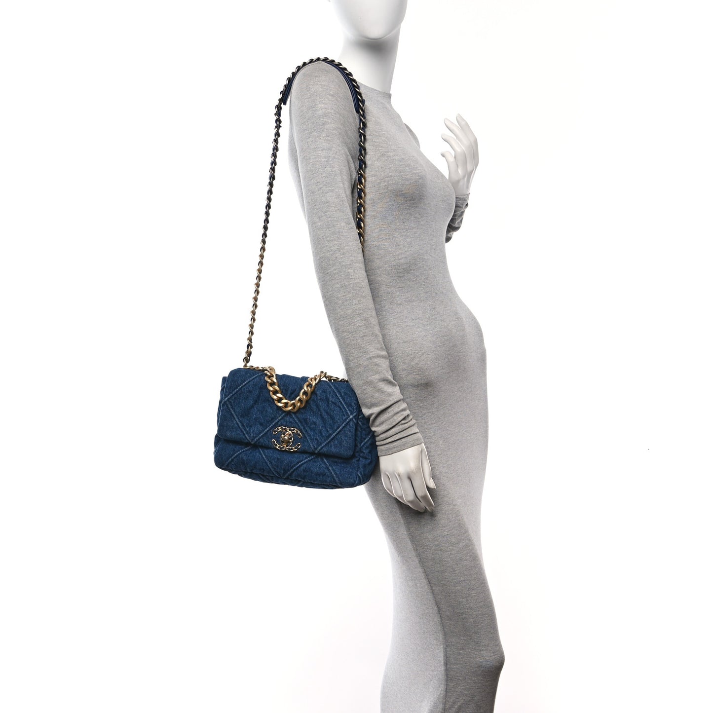 Denim Quilted Medium Chanel 19 Flap Blue