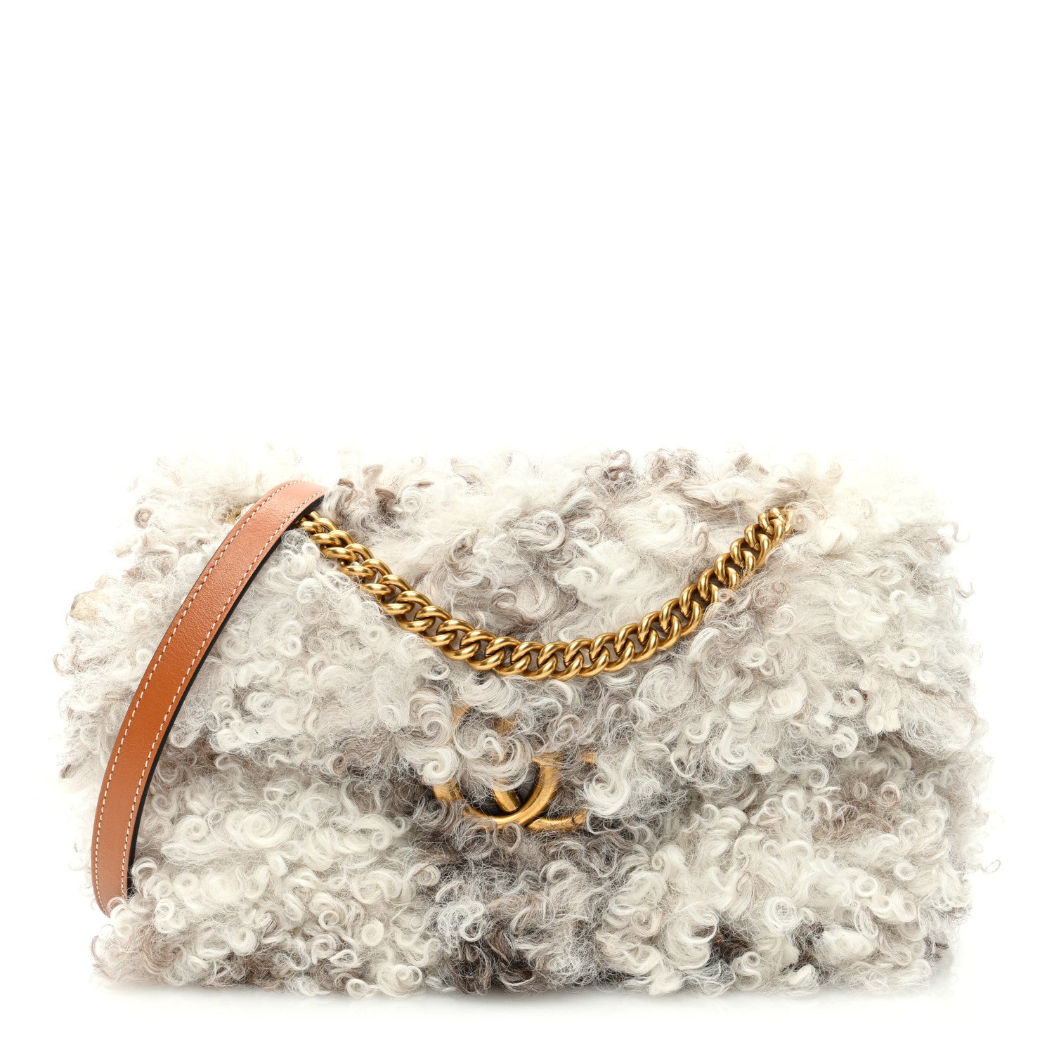 Gucci Shearling Small GG Marmont Shoulder Bag White Beige 1 of 11