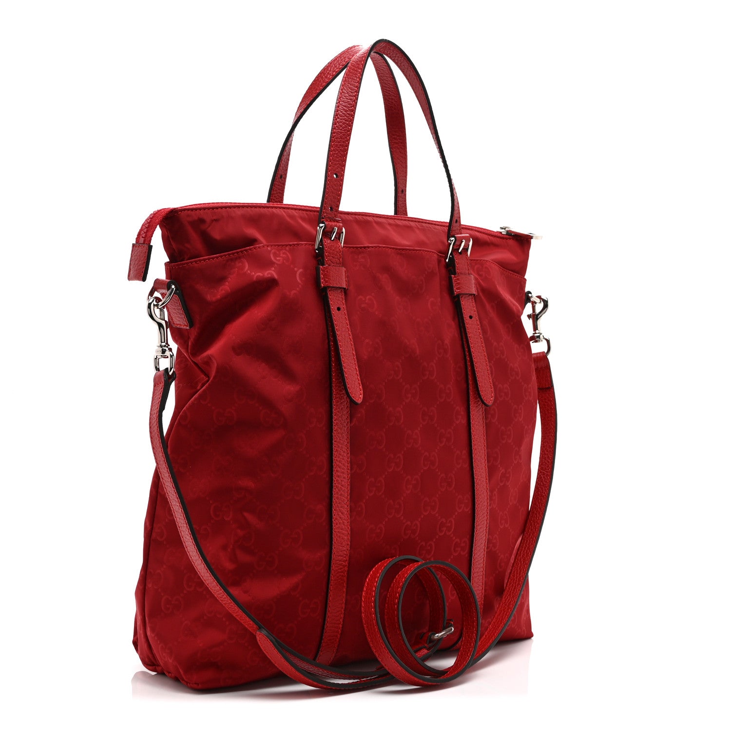 Gucci Nylon Monogram Dollar Calfskin Medium Vertical Tote Vibrant Red 3 of 10