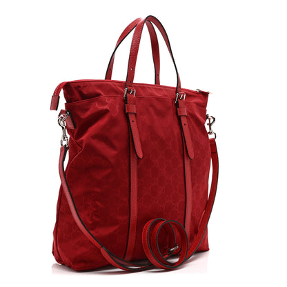 Gucci Nylon Monogram Dollar Calfskin Medium Vertical Tote Vibrant Red 3 of 10
