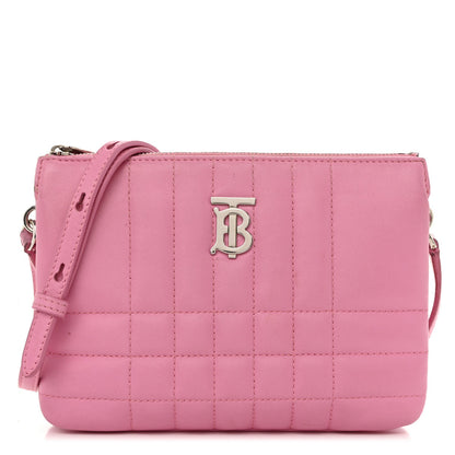 Burberry Lambskin Quilted Lola Double Pouch Crossbody Primrose Pink 1 of 10