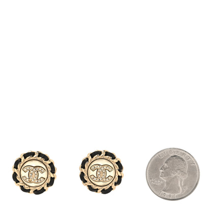 Chanel Pearl Crystal Lambskin CC Earrings Gold Black 2 of 6