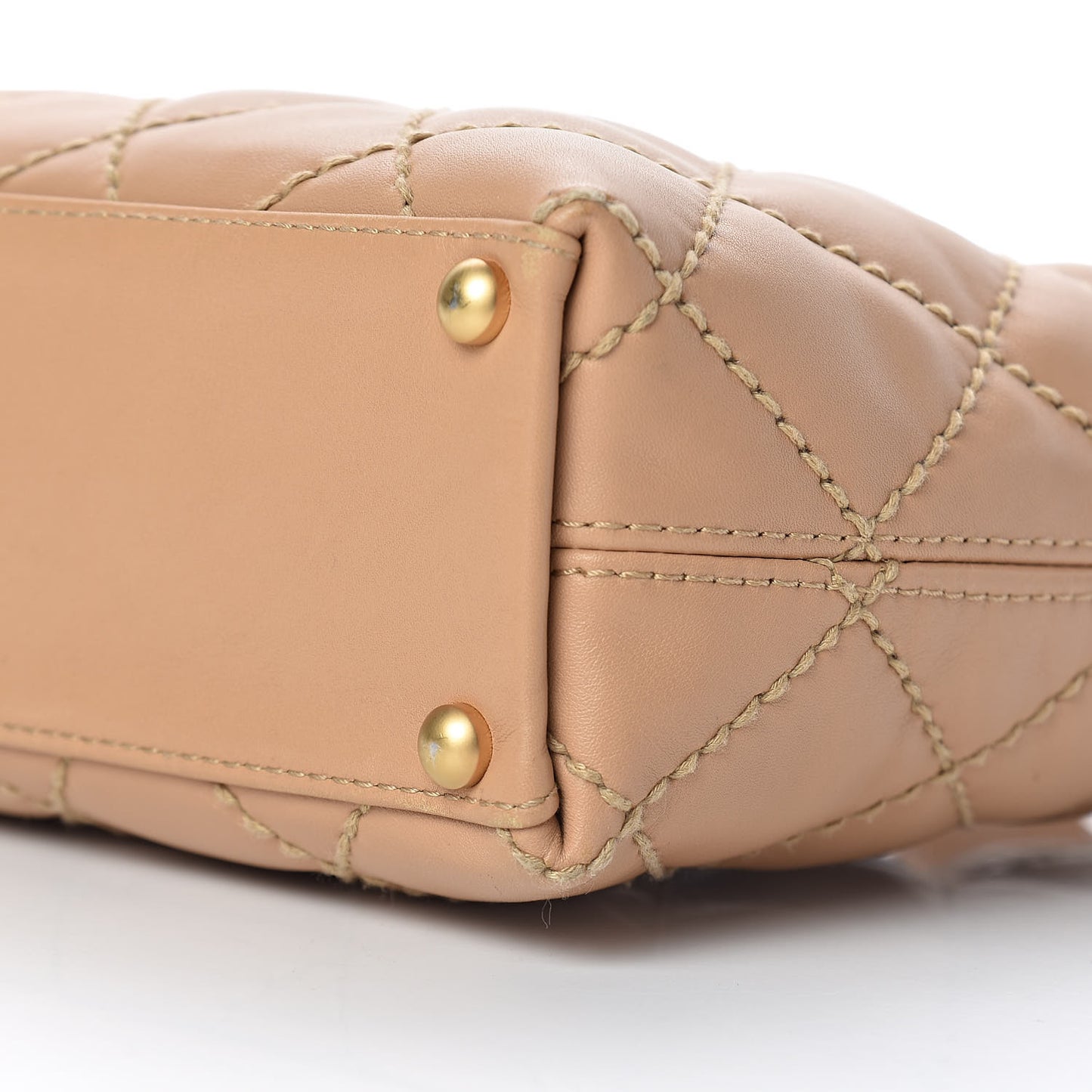 Calfskin Quilted Surpique Stitch Small Tote Beige
