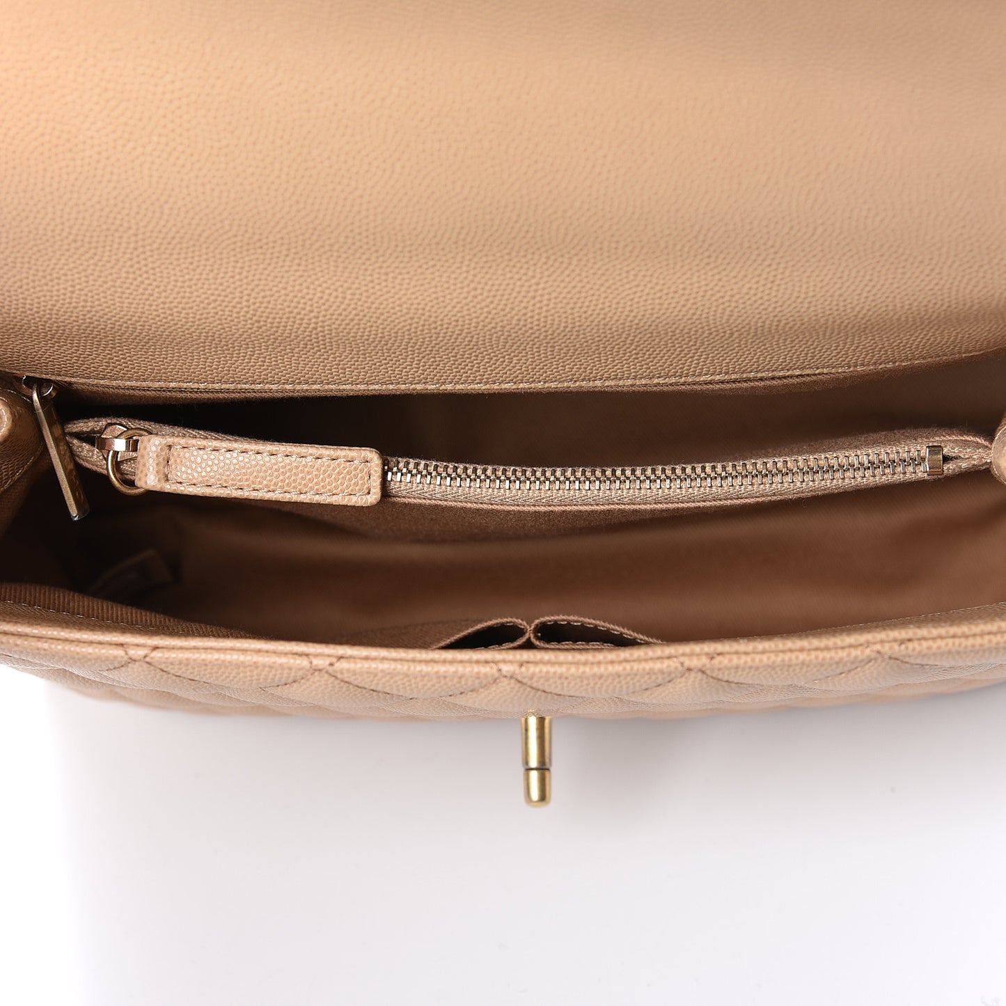 Caviar Lizard Embossed Quilted Small Coco Handle Flap Beige