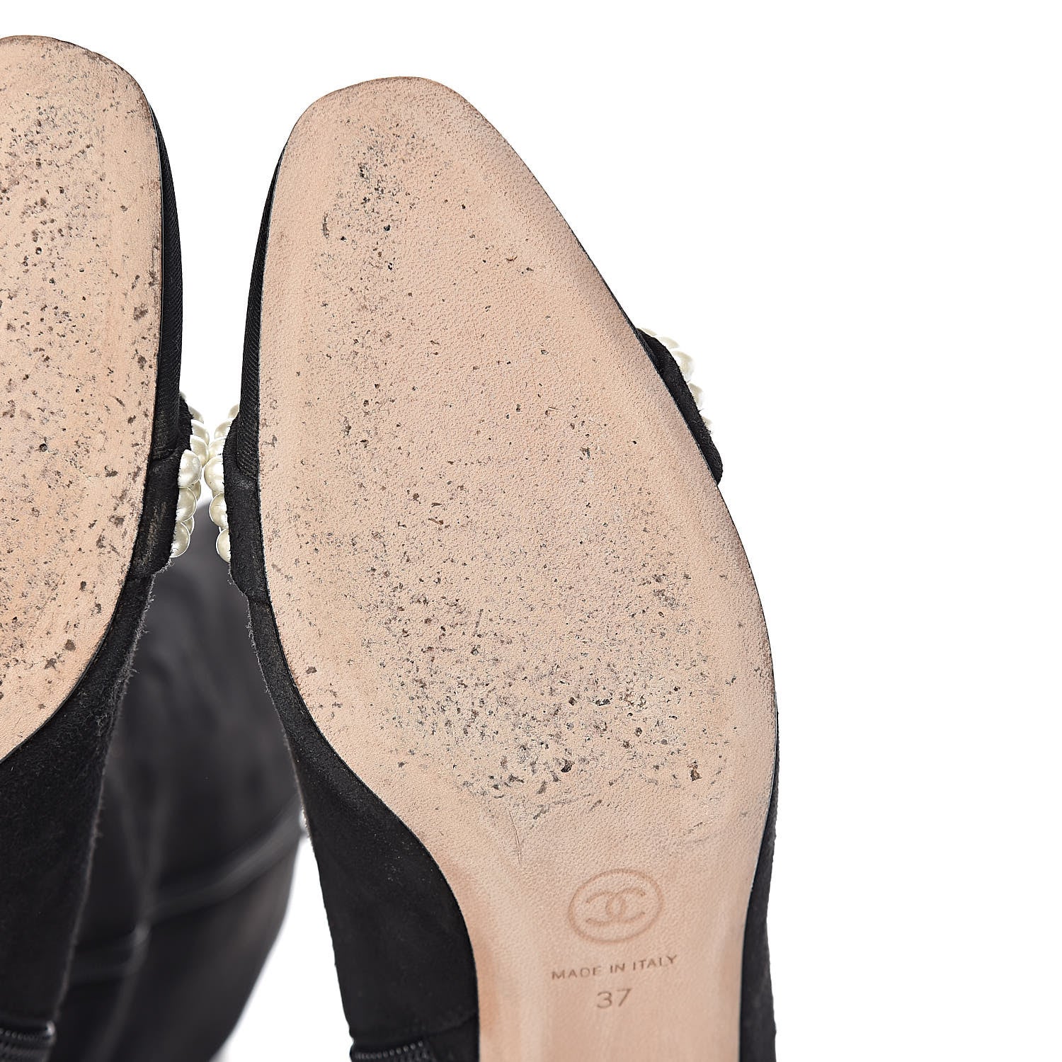 Chanel Suede Grosgrain Pearl CC Cap Toe High Boots 37 Black 12 of 17