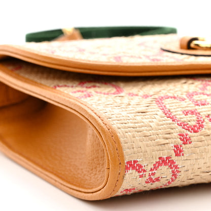Gucci Raffia Textured Dollar Calfskin GG Monogram Web Small Horsebit 1955 Crossbody Bag Natural Bright Hibiscus Sun Oil 9 of 12