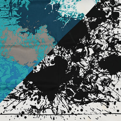 Hermes Silk Cheval Surprise Remix Pocket Square 45 Turquoise White Black 2 of 3