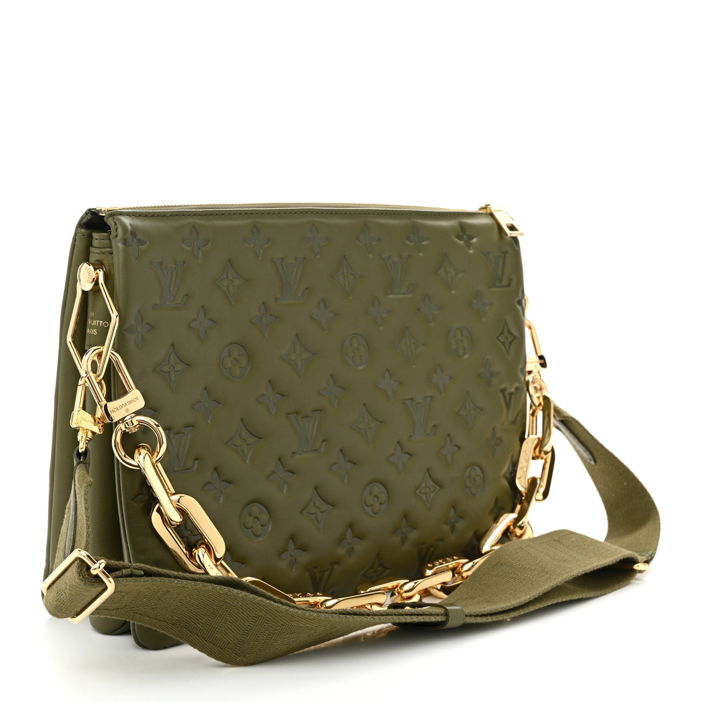 Lambskin Embossed Monogram Coussin MM Khaki