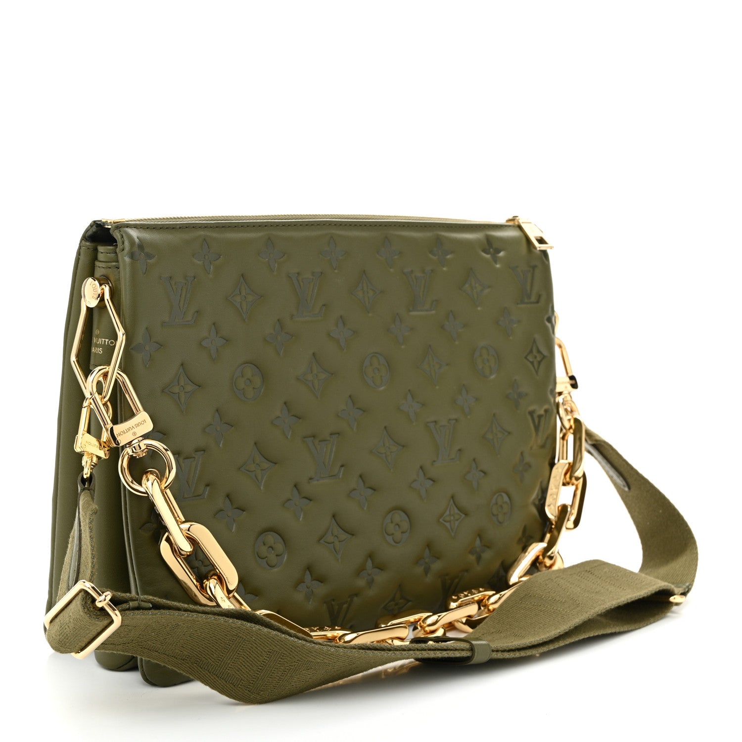 Louis Vuitton Lambskin Embossed Monogram Coussin MM Khaki 3 of 10