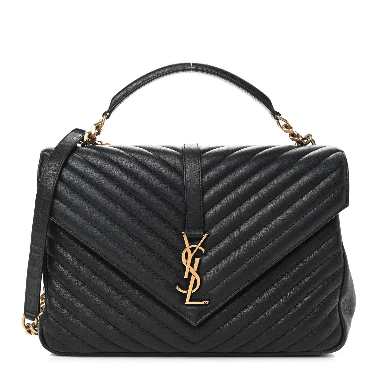 Sheepskin Matelasse Chevron Monogram Large College Satchel Black