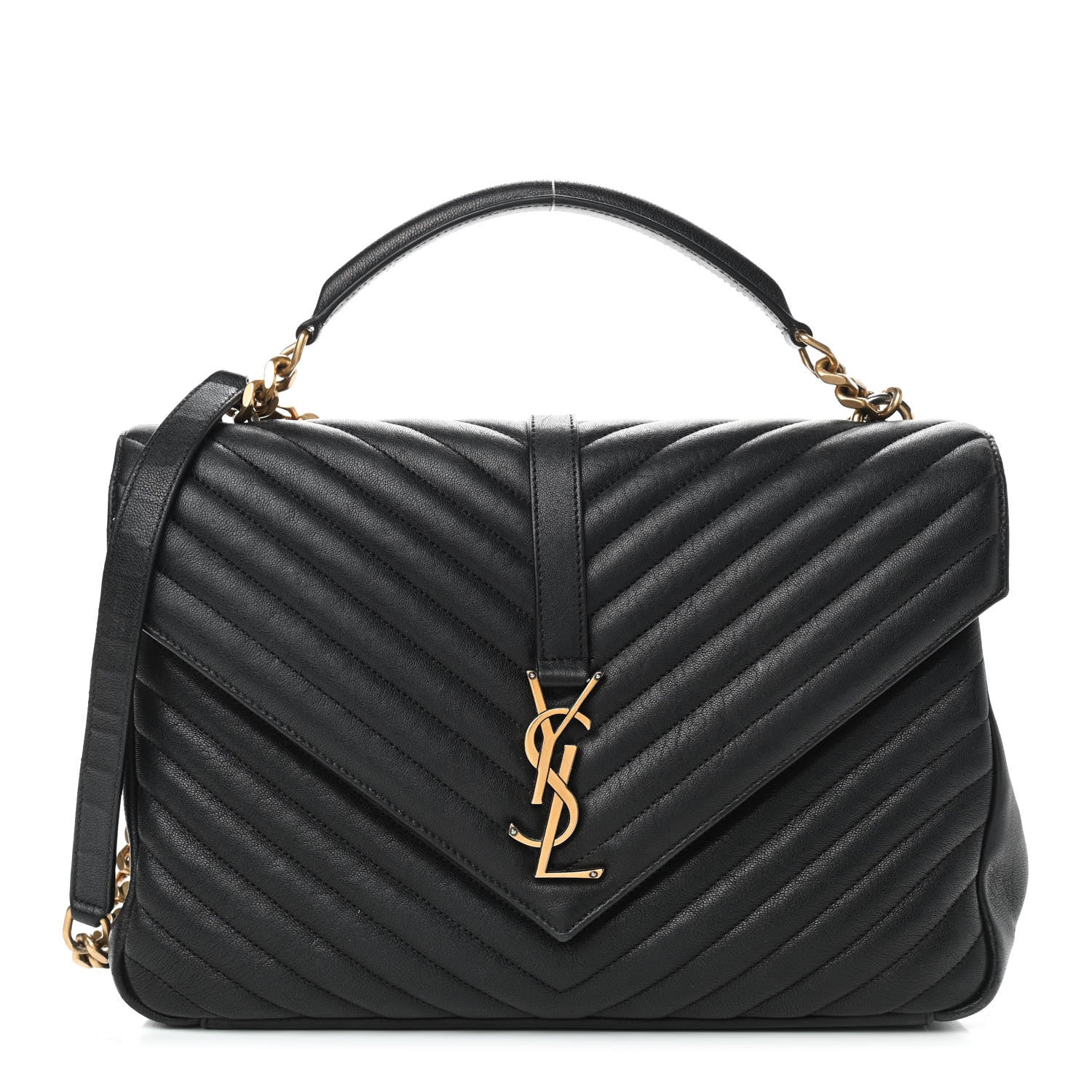 Saint Laurent Sheepskin Matelasse Chevron Monogram Large College Satchel Black 1 of 9