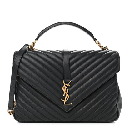 Saint Laurent Sheepskin Matelasse Chevron Monogram Large College Satchel Black 1 of 9