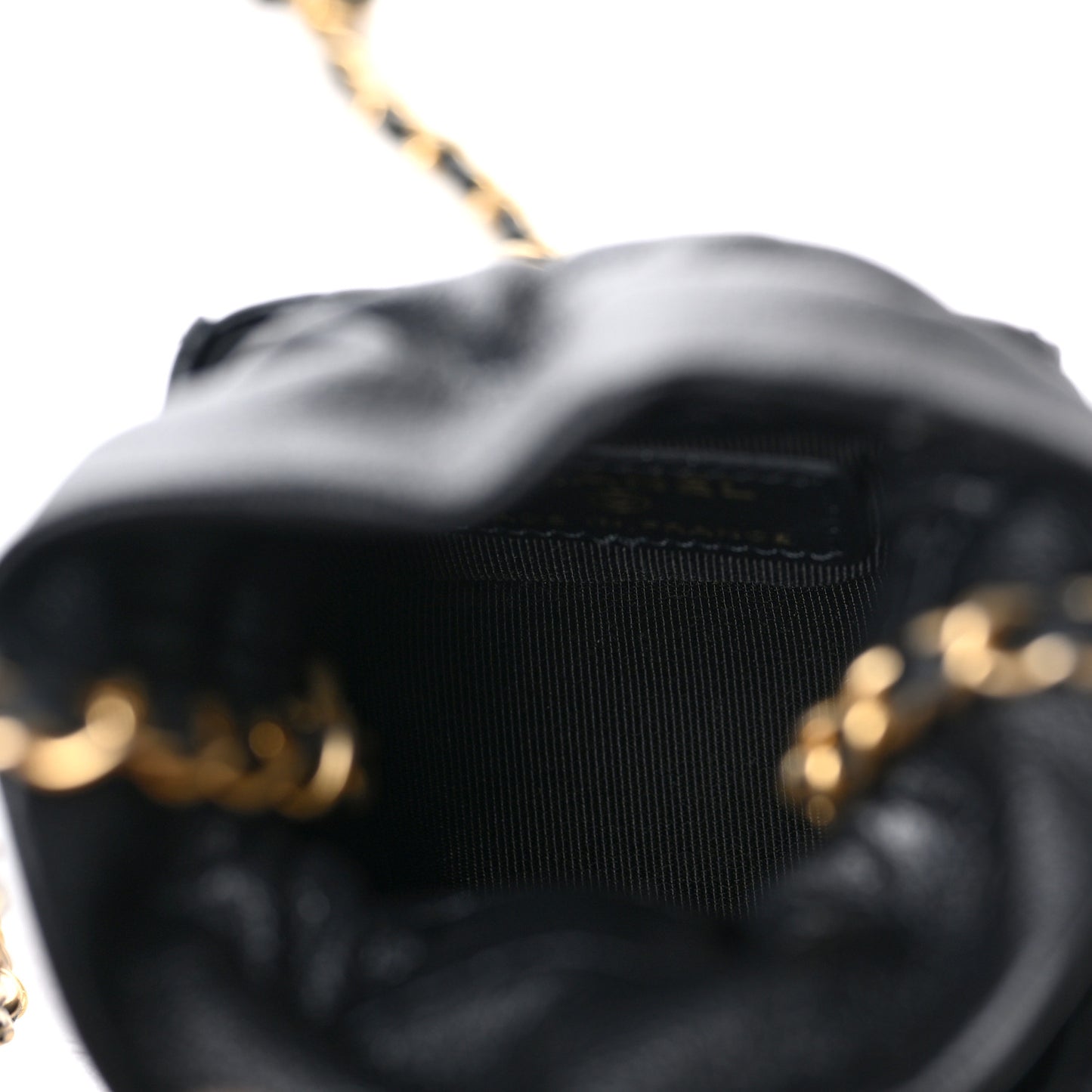Calfskin Quilted Mini Drawstring Bucket Bag Black