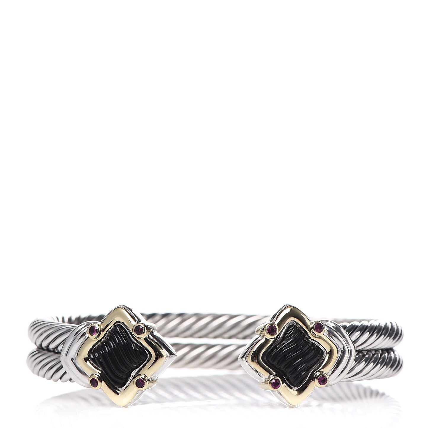 Sterling Silver 18K Yellow Gold Black Onyx Ruby 10mm Quatrefoil Cable Bracelet