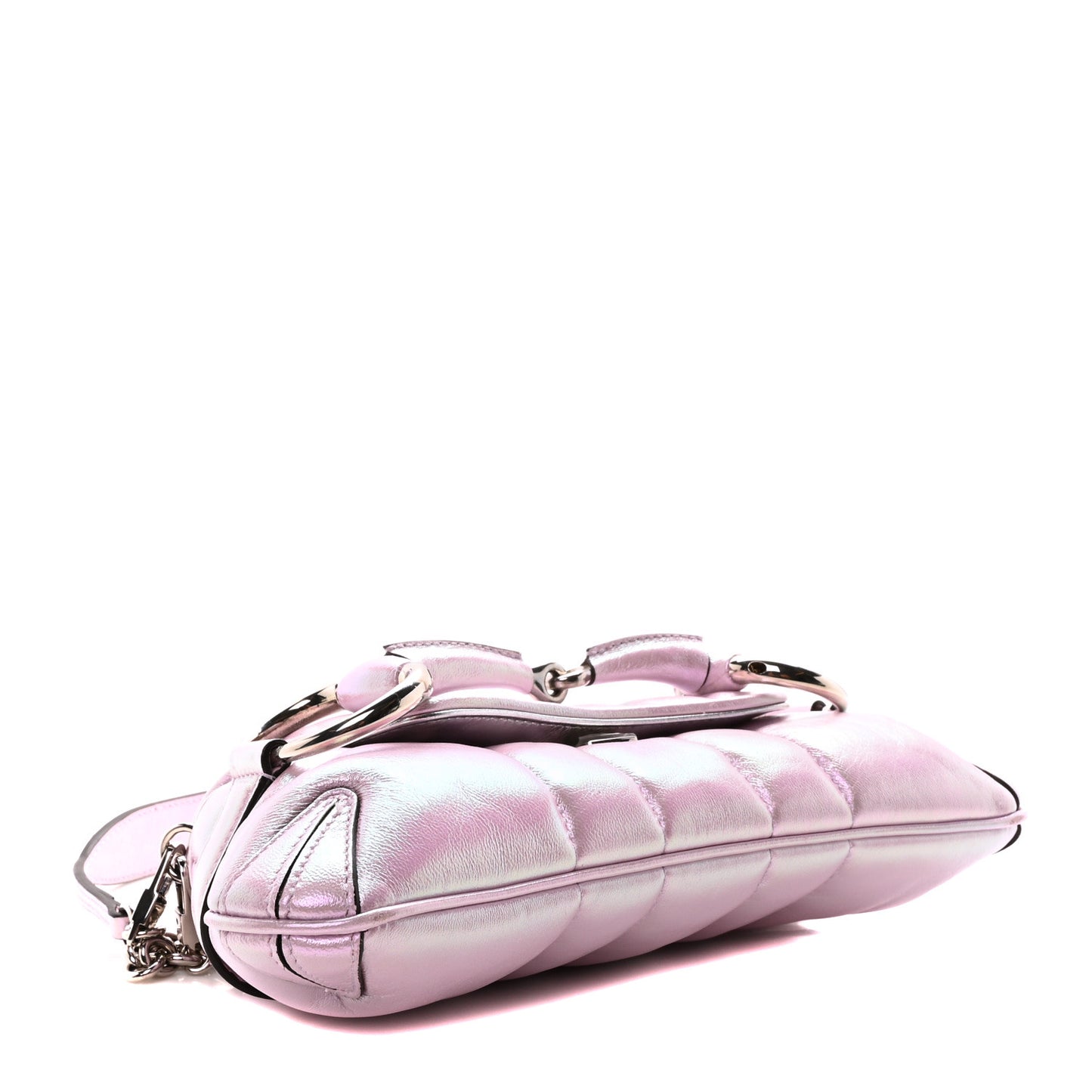 Iridescent Nappa Vertical Matelasse Small Maxi Horsebit Chain Shoulder Bag Escape Pink