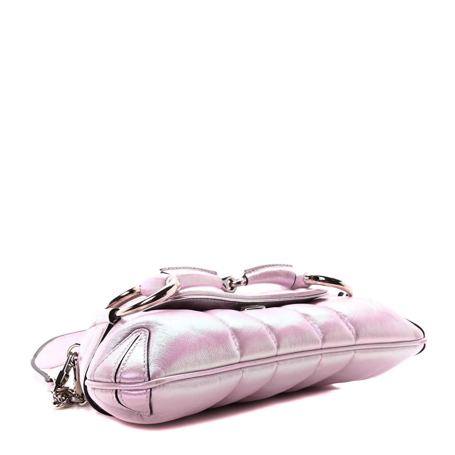 Gucci Iridescent Nappa Vertical Matelasse Small Maxi Horsebit Chain Shoulder Bag Escape Pink 4 of 10