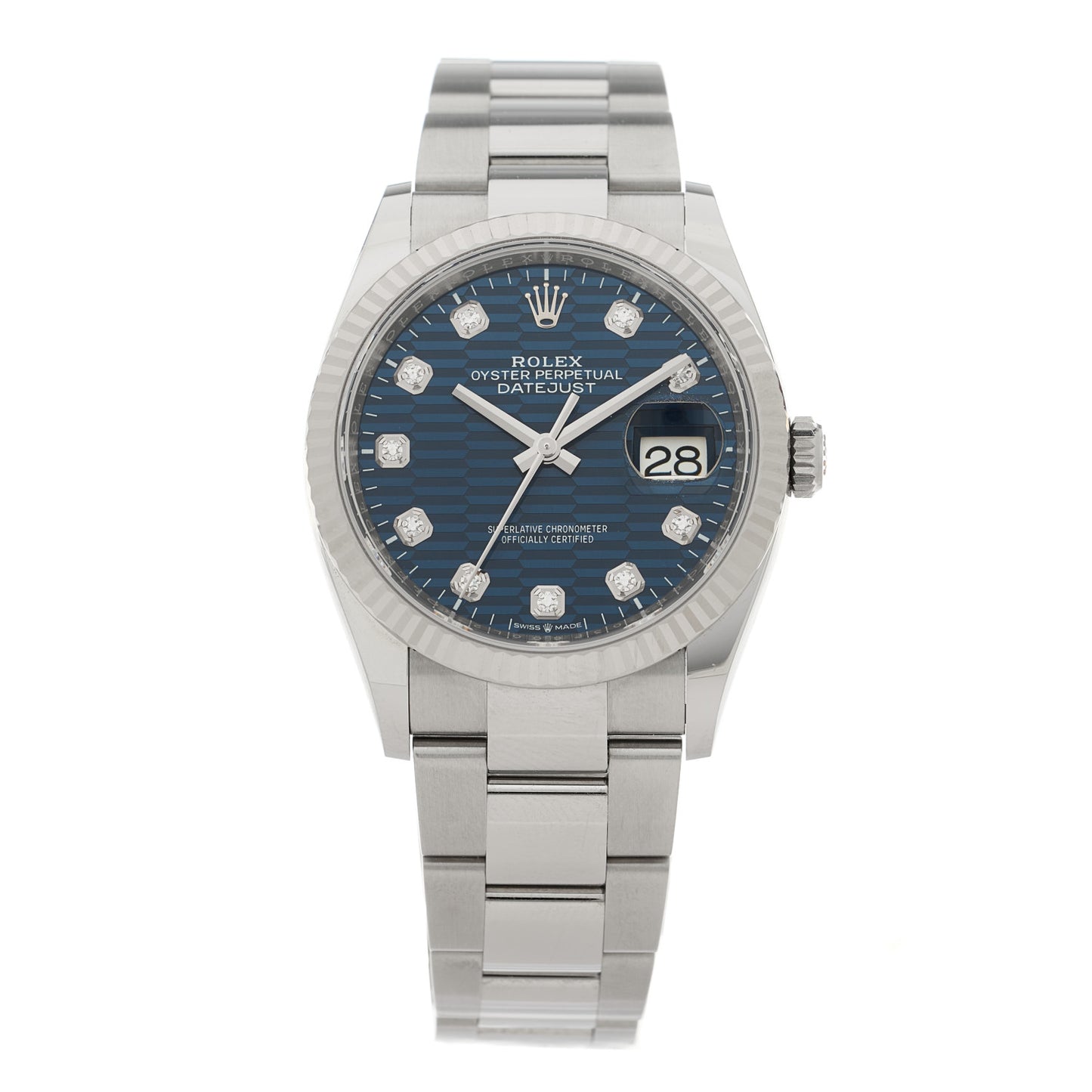 Stainless Steel 18K White Gold Diamond 36mm Oyster Perpetual Datejust Watch Blue Fluted 126234