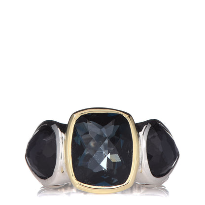 David Yurman Sterling Silver 18K Yellow Gold Hampton Blue Topaz Black Orchid Cable Cocktail Ring 49 5 1 of 6