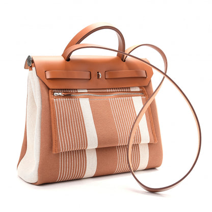 Hermes Vache Hunter Toile H Vibration Herbag Zip Retourne 31 PM Fauve Ecru Beige 2 of 8