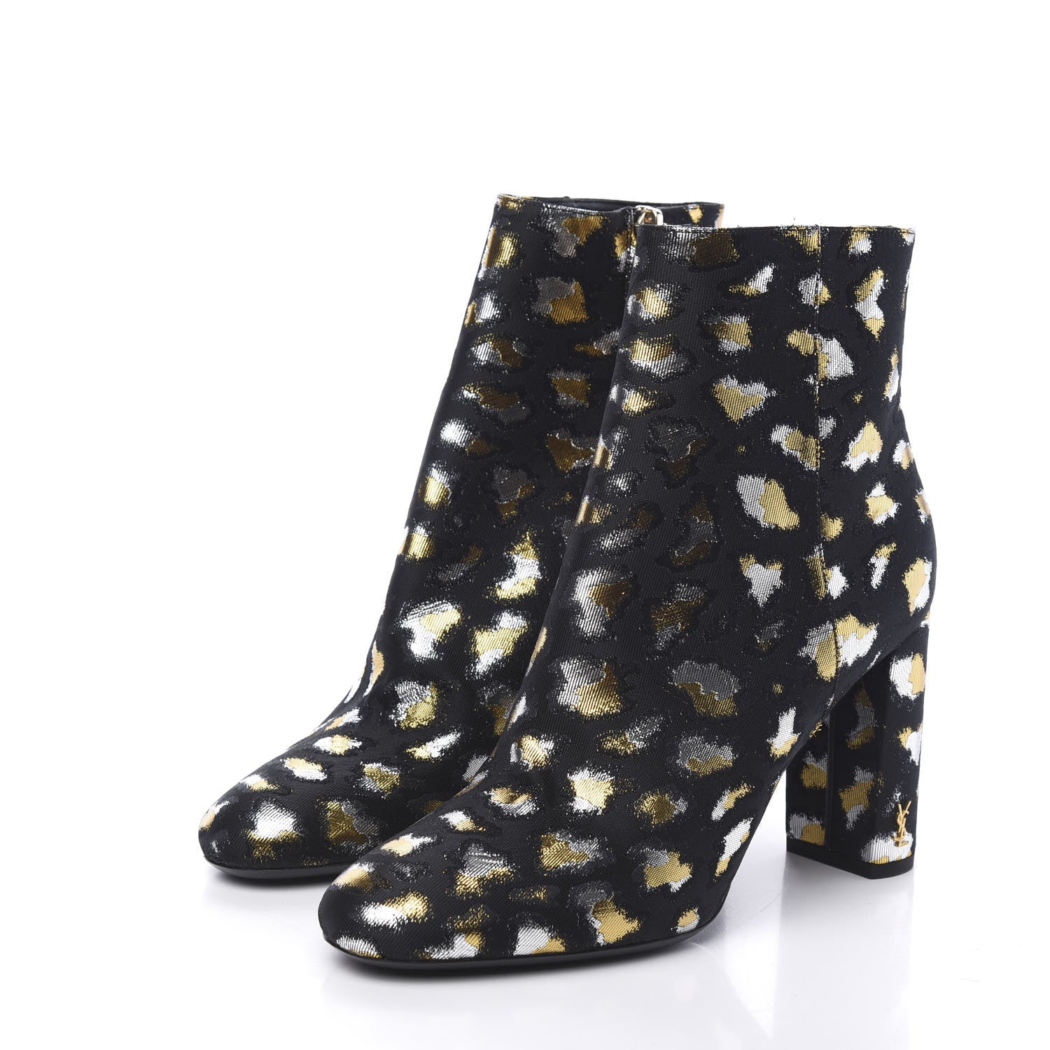 Saint Laurent Jacquard Leopard Loulou Ankle Boots 38 Oro 3 of 9