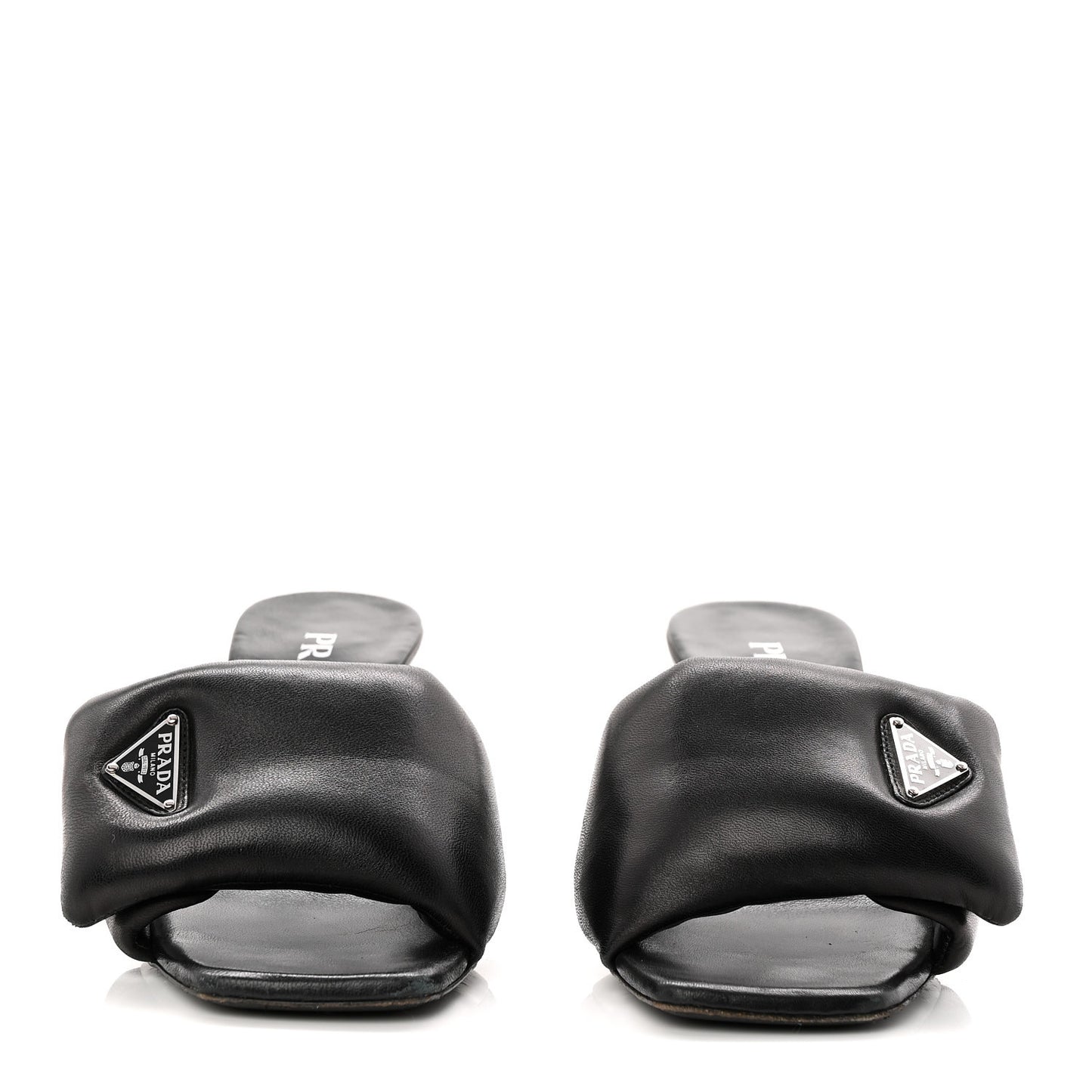 Nappa Soft Padded Metal Triangle Logo 65mm Slide Sandals 37.5 Black